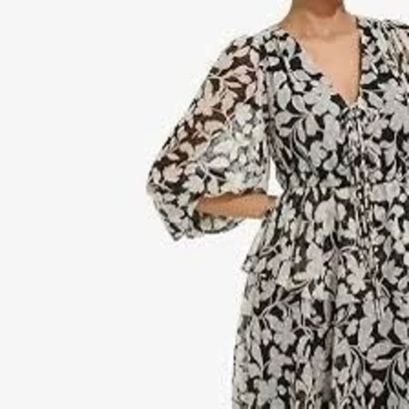 NWT Tommy Hilfiger Women's Balloon Sleeve Tie Front Floral chiffon Print Dress - Picture 2 of 11